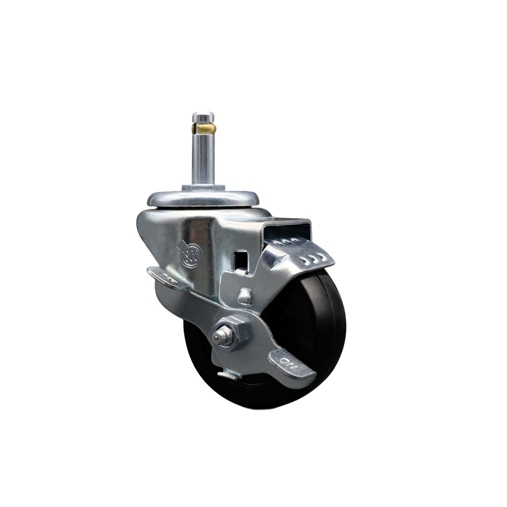 Hard Rubber Swivel Grip Ring Stem Caster w/3" x 1.25" Black Wheel and 7/16" Stem & Top Locking Brake - 275 lbs Capacity/Caster - Service Caster Brand — photo 1