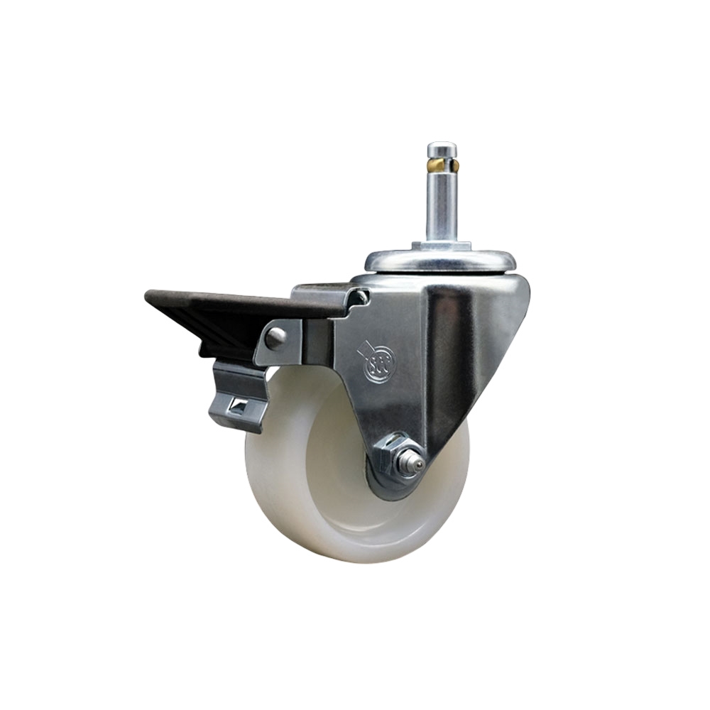 Nylon Swivel Grip Ring Stem Caster w/3" x 1.25" White Wheel and 7/16" Stem & Posi Locking Brake - 300 lbs Capacity/Caster - Service Caster Brand — photo 1