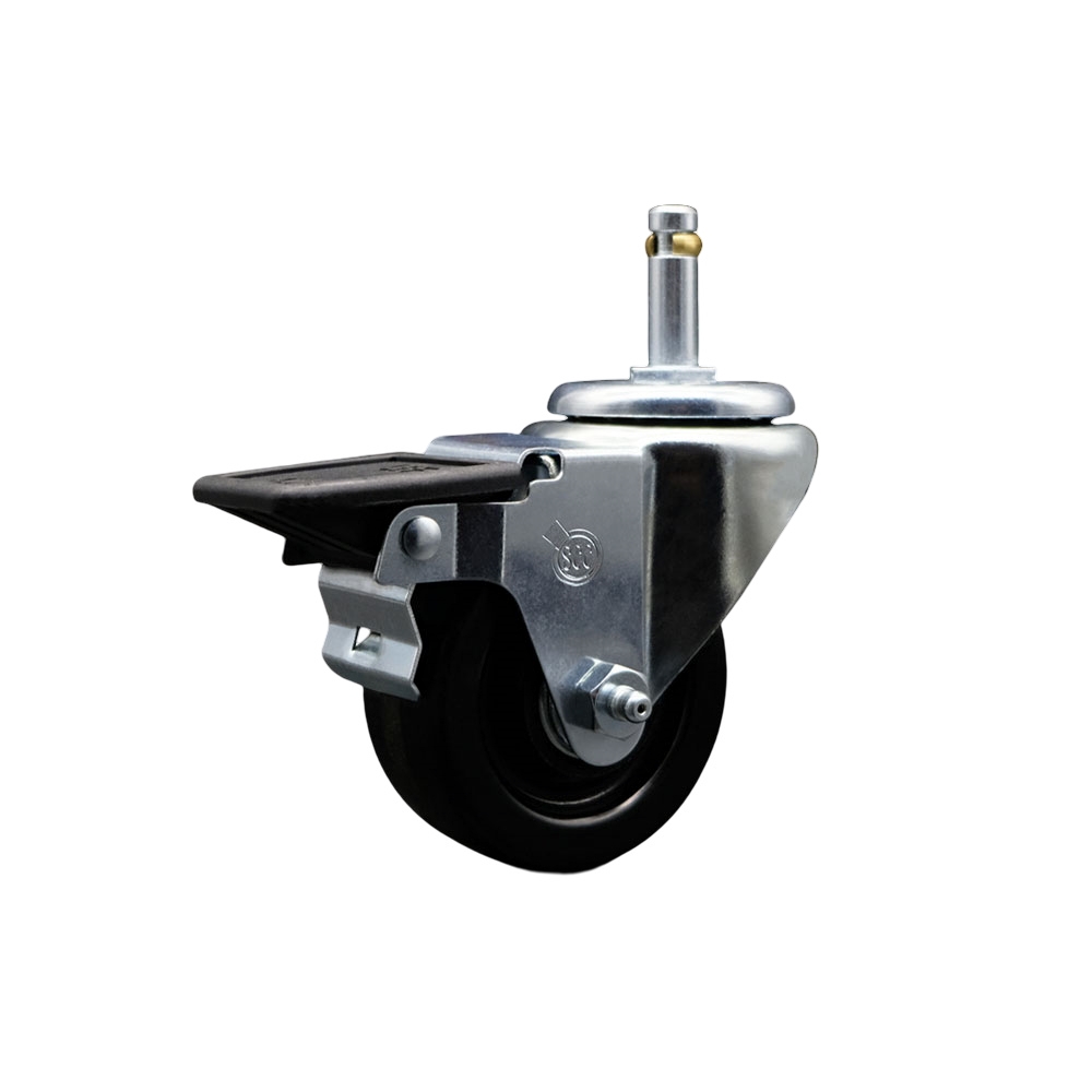 Phenolic Swivel Grip Ring Stem Caster w/Roller Bearing - 3" x 1.25" Black Wheel and 7/16" Stem & Posi Locking Brake - 300 lbs Capacity/Caster - Service Caster Brand — photo 1