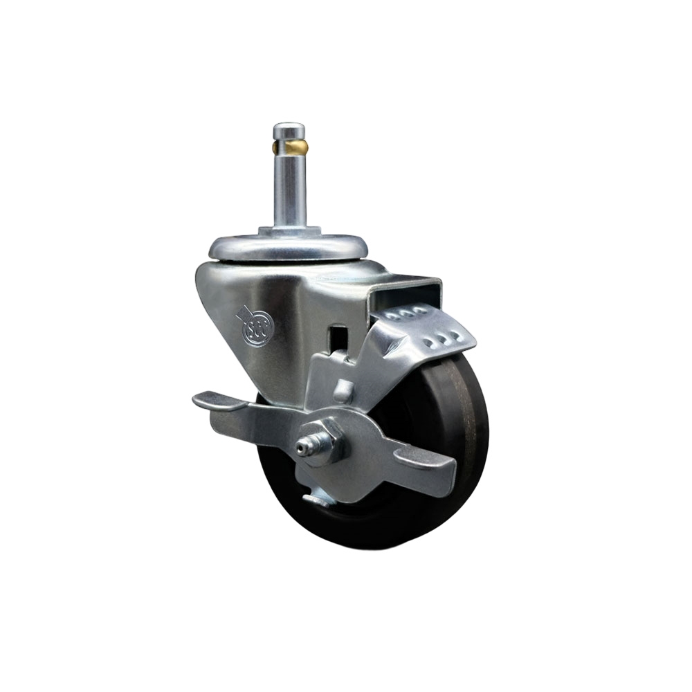 Phenolic Swivel Grip Ring Stem Caster w/Roller Bearing - 3" x 1.25" Black Wheel and 7/16" Stem & Top Locking Brake - 300 lbs Capacity/Caster - Service Caster Brand — photo 1