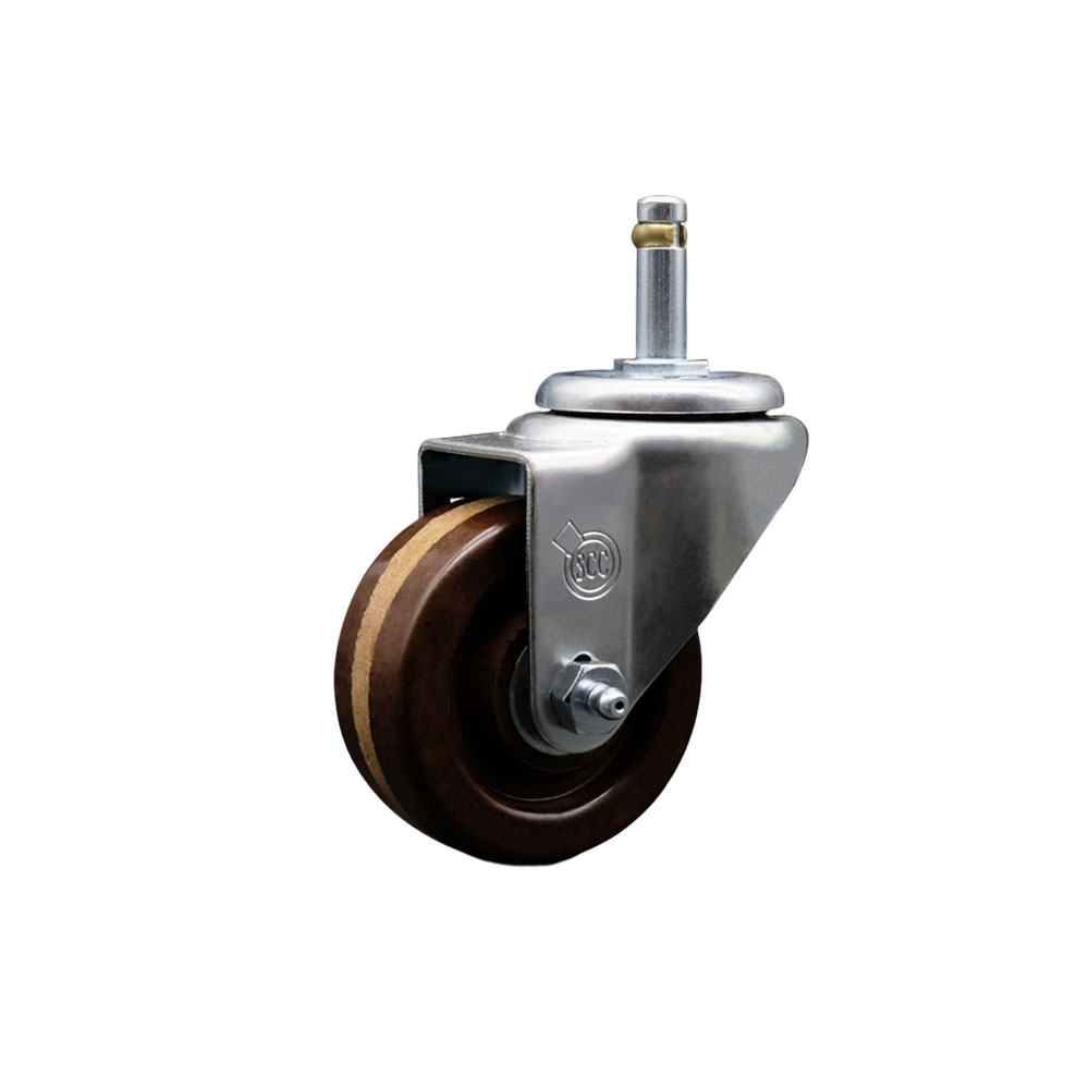 High Temperature Phenolic Swivel Grip Ring Stem Caster - 3" x 1.25" Brown Wheel and 7/16" Stem - 300 lbs Capacity/Caster - Service Caster Brand — photo 1