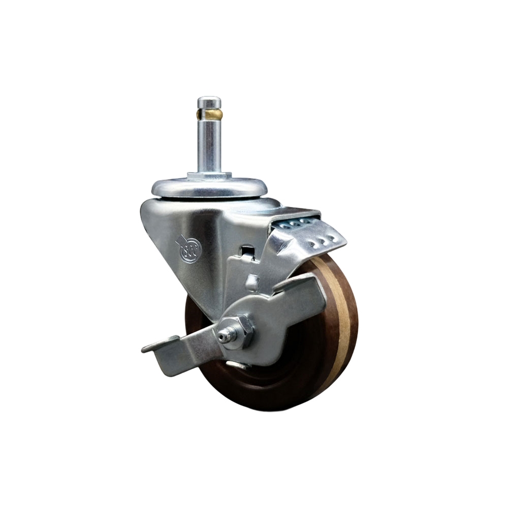 High Temperature Phenolic Swivel Grip Ring Stem Caster - 3" x 1.25" Brown Wheel and 7/16" Stem & Top Locking Brake - 300 lbs Capacity/Caster - Service Caster Brand — photo 1