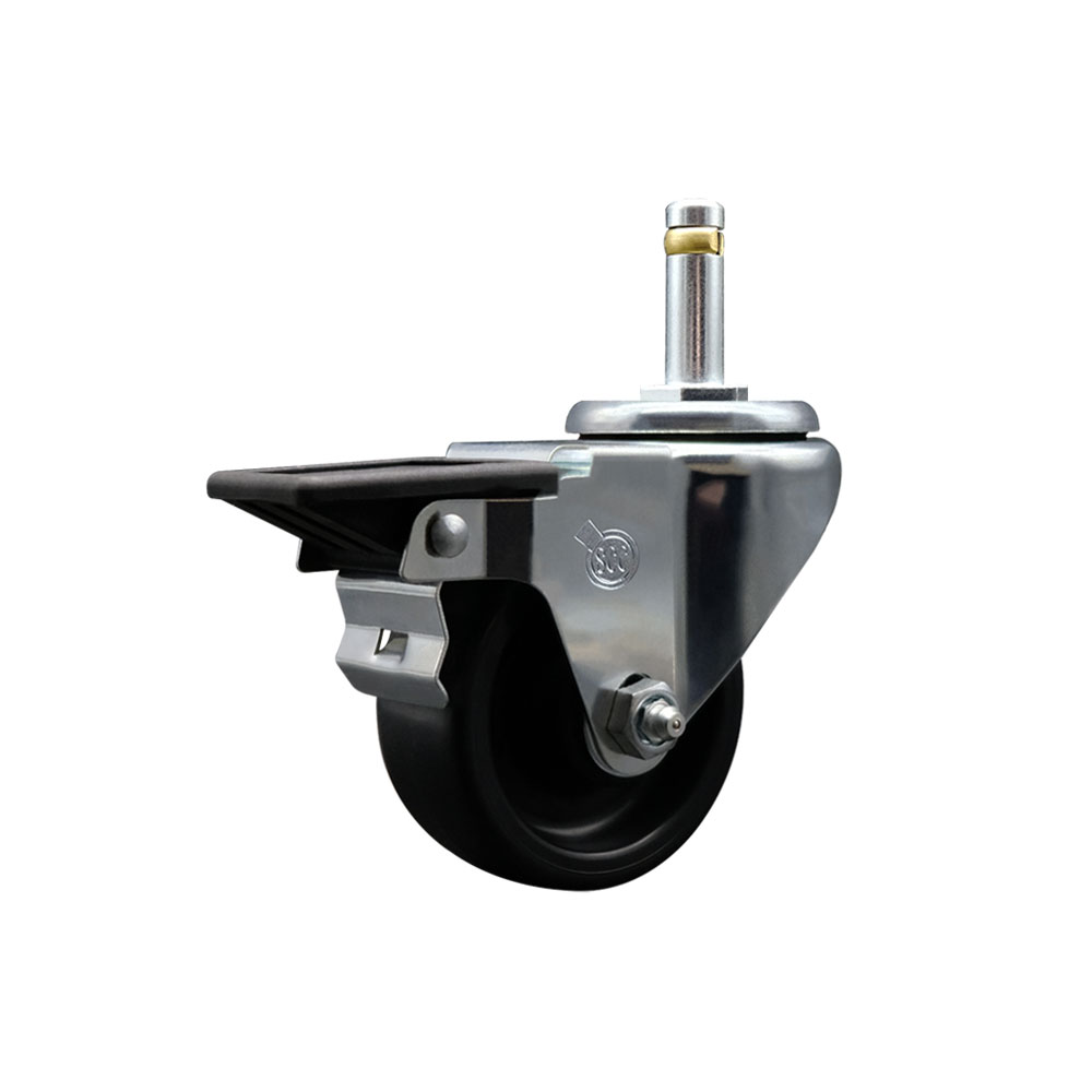 Polyolefin Swivel Grip Ring Stem Caster Wheel with 3 Inch Black Wheel and 7/16" Stem and Posi Lock Brake - 300 lbs. Capacity/Caster - Service Caster Brand — photo 1