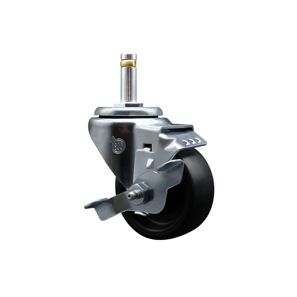 Service Caster Brand Replacement for Colson Caster 2.03351.52 MTG2 BRK1 - Polyolefin Swivel Grip Ring Stem Caster with 3" Black Wheel and 7/16" Stem & Top Locking Brake - 300 lbs Capacity/Caster — photo 1