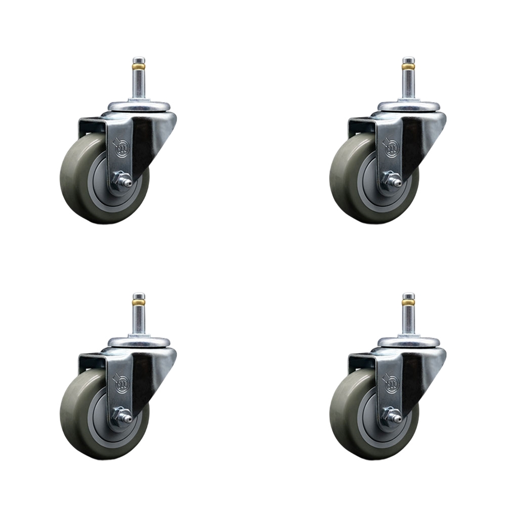 Polyurethane Swivel Grip Ring Stem Caster Set of 4 w/3" x 1.25" Gray Wheels and 7/16" Stems - Includes 4 Swivel - 1200 lbs Total Capacity - Service Caster Brand — photo 1