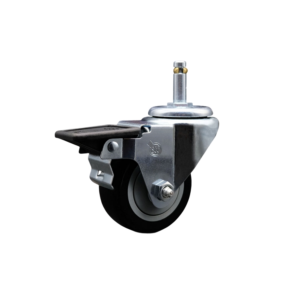 Polyurethane Swivel Grip Ring Stem Caster w/3" x 1.25" Black Wheel and 7/16" Stem & Posi Locking Brake - 300 lbs Capacity/Caster - Service Caster Brand — photo 1