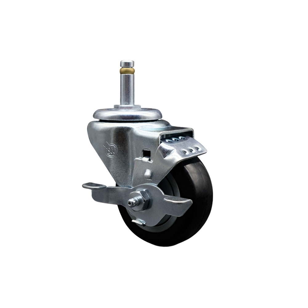 Service Caster Brand Replacement for Colson Caster 2.03351.92 MTG7 BRK1 - Polyurethane Swivel Grip Ring Stem Caster with 3" Black Wheel and .845" Stem & Top Locking Brake - 300 lbs Capacity/Caster — photo 1