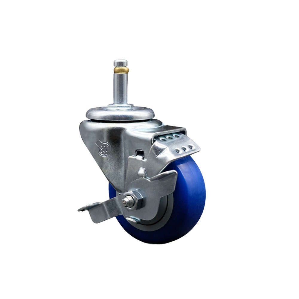 Service Caster Brand Replacement for Colson Caster 2.03351.92 MTG2 BRK1 - Polyurethane Swivel Grip Ring Stem Caster with 3" Blue Wheel and 7/16" Stem & Top Locking Brake - 300 lbs Capacity/Caster — photo 1