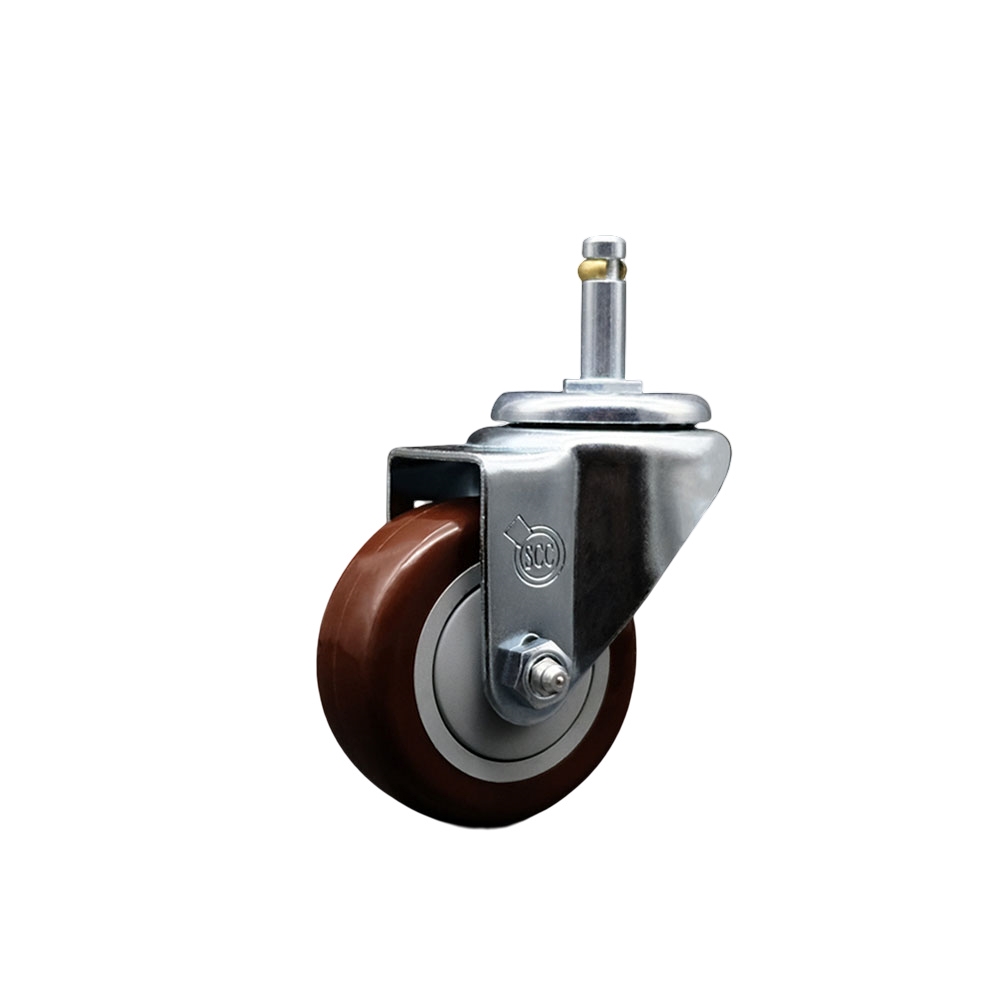 Polyurethane Swivel Grip Ring Stem Caster w/3" x 1.25"  Maroon Wheel and 7/16" Stem - 300 lbs Capacity/Caster - Service Caster Brand — photo 1