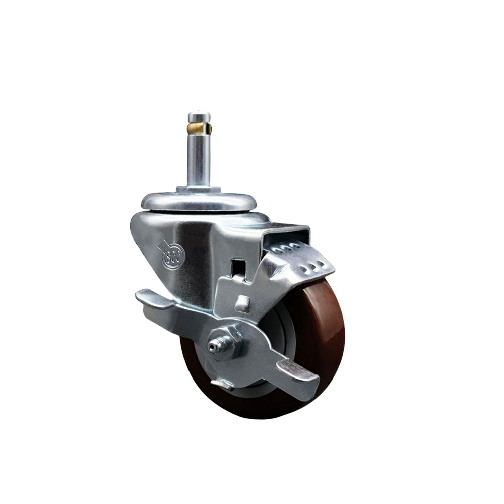 Service Caster Brand Replacement for Colson Caster 2.03351.92 MTG7 BRK1 - Polyurethane Swivel Grip Ring Stem Caster with 3" Maroon Wheel and .845" Stem & Top Locking Brake - 300 lbs Capacity/Caster — photo 1