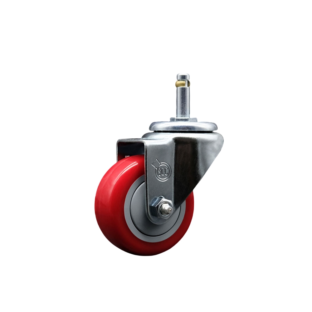 Polyurethane Swivel Grip Ring Stem Caster w/3" x 1.25"  Red Wheel and 7/16" Stem - 300 lbs Capacity/Caster - Service Caster Brand — photo 1