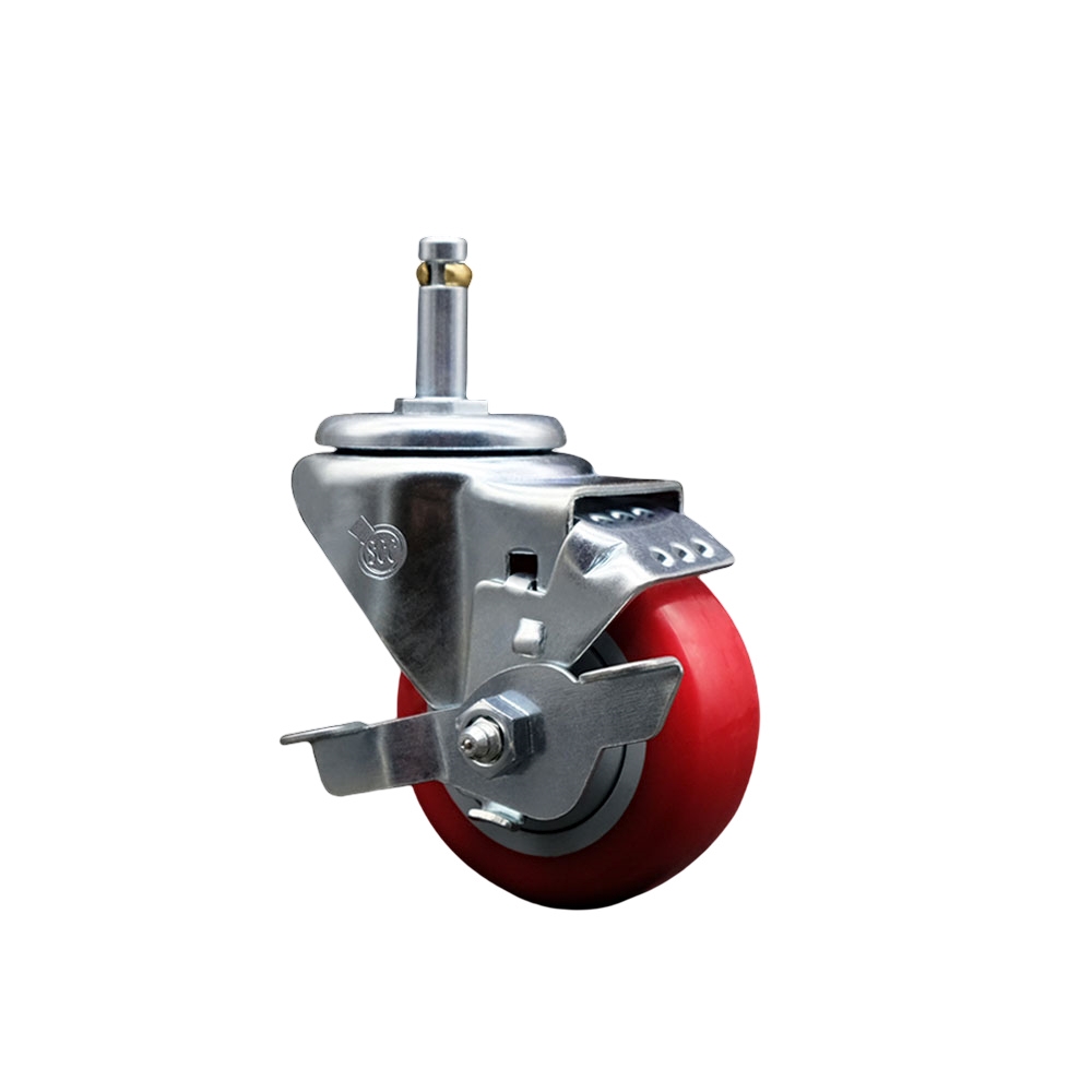Service Caster Brand Replacement for Colson Caster 2.03351.92 MTG7 BRK1 - Polyurethane Swivel Grip Ring Stem Caster with 3" Red Wheel and .845" Stem & Top Locking Brake - 300 lbs Capacity/Caster — photo 1