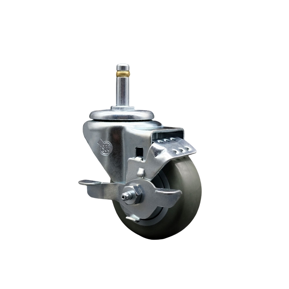 Service Caster Brand Replacement for Colson Caster 2.03351.92 MTG7 BRK1 - Polyurethane Swivel Grip Ring Stem Caster with 3" Gray Wheel and .845" Stem & Top Locking Brake - 300 lbs Capacity/Caster — photo 1