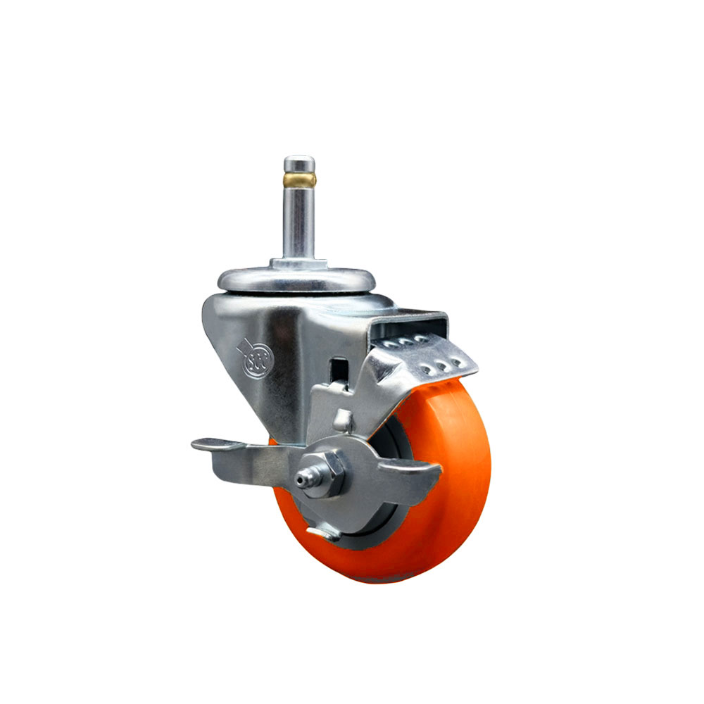 Service Caster Brand Replacement for Colson Caster 2.03351.92 MTG2 BRK1 - Polyurethane Swivel Grip Ring Stem Caster with 3" Orange Wheel and 7/16" Stem & Top Locking Brake - 300 lbs Capacity/Caster — photo 1