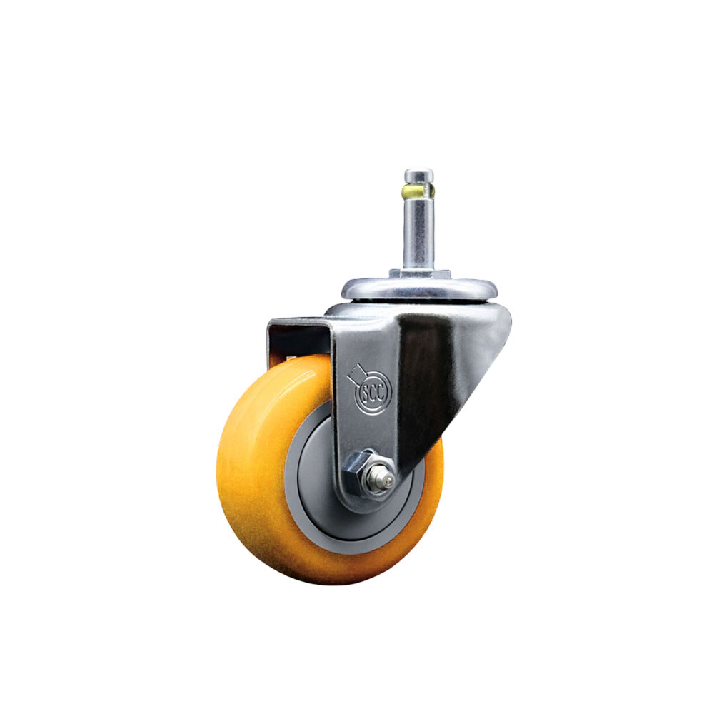 Polyurethane Swivel Grip Ring Stem Caster w/3" x 1.25"  Yellow Wheel and 7/16" Stem - 300 lbs Capacity/Caster - Service Caster Brand — photo 1