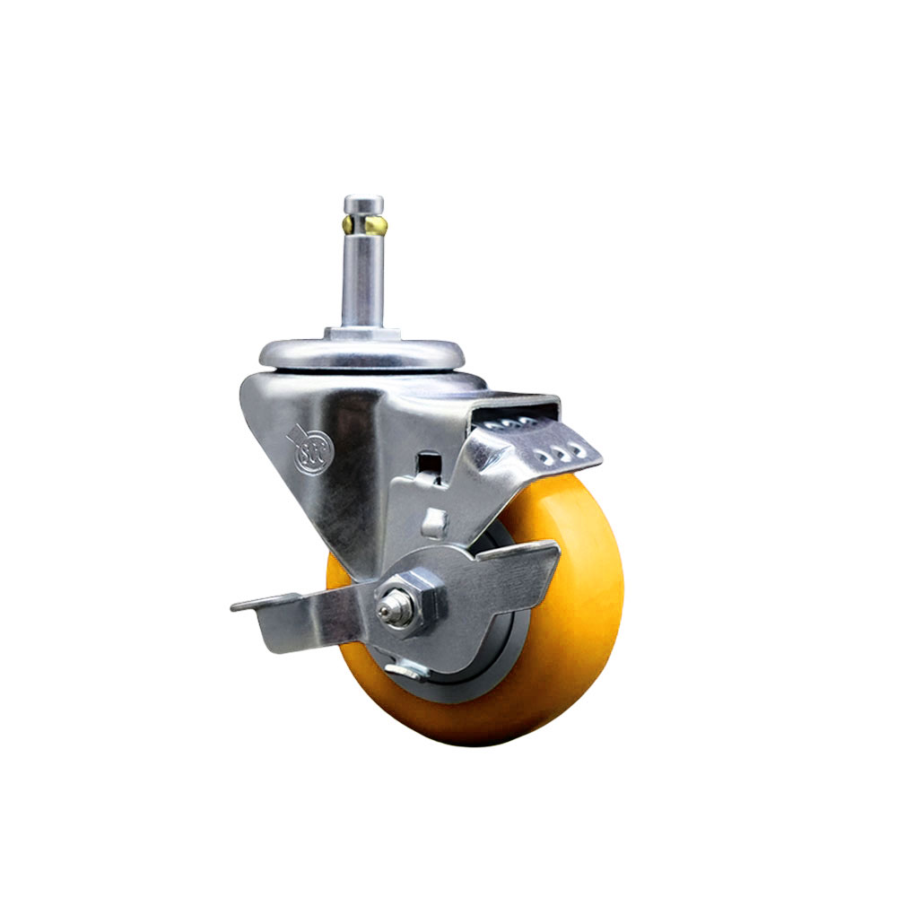 Service Caster Brand Replacement for Colson Caster 2.03351.92 MTG2 BRK1 - Polyurethane Swivel Grip Ring Stem Caster with 3" Yellow Wheel and 7/16" Stem & Top Locking Brake - 300 lbs Capacity/Caster — photo 1