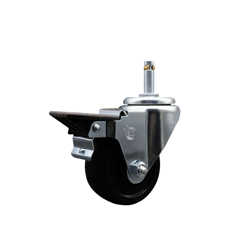 Soft Rubber Swivel Grip Ring Stem Caster w/3" x 1.25" Black Wheel and 7/16" Stem & Posi Locking Brake - 175 lbs Capacity/Caster - Service Caster Brand — photo 1
