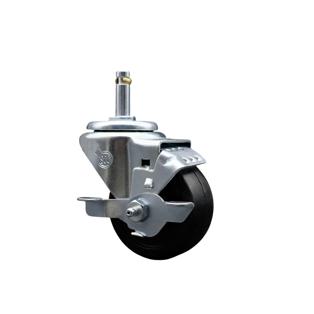 Soft Rubber Swivel Grip Ring Stem Caster w/3" x 1.25" Black Wheel and 7/16" Stem & Top Locking Brake - 175 lbs Capacity/Caster - Service Caster Brand — photo 1