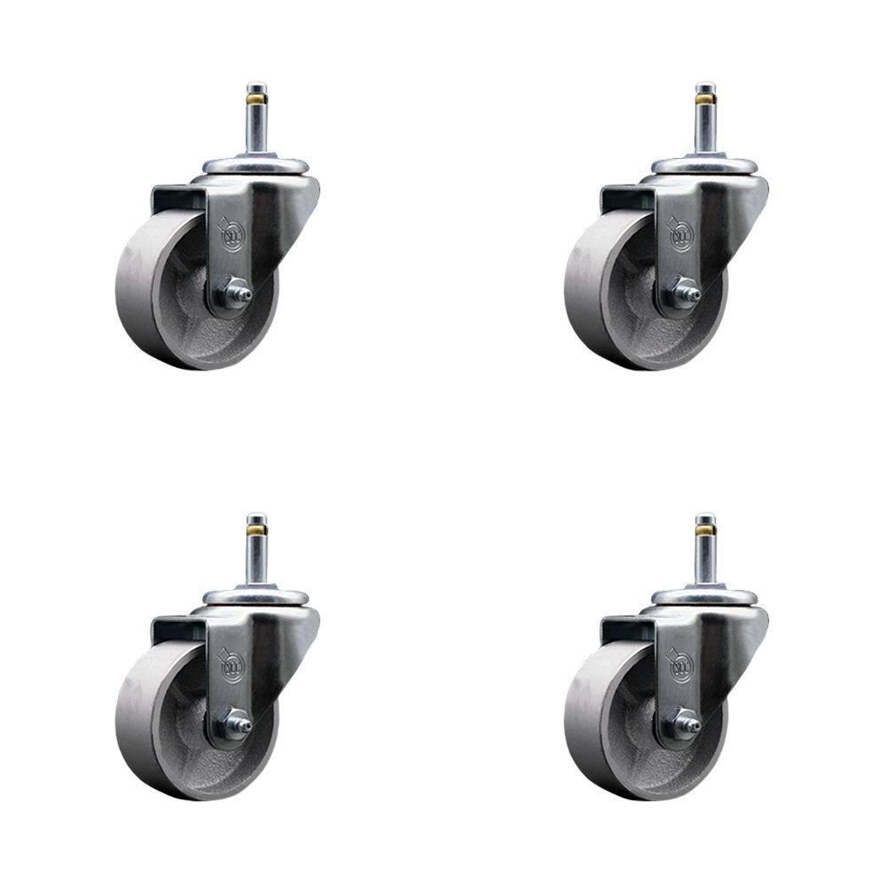 Semi Steel Cast Iron Swivel Grip Ring Stem Caster w/Roller Bearings Set of 4 w/3" x 1.5" Silver Wheels and 7/16" Stems - Includes 4 Swivel - 1200 lbs Total Capacity - Service Caster Brand — photo 1