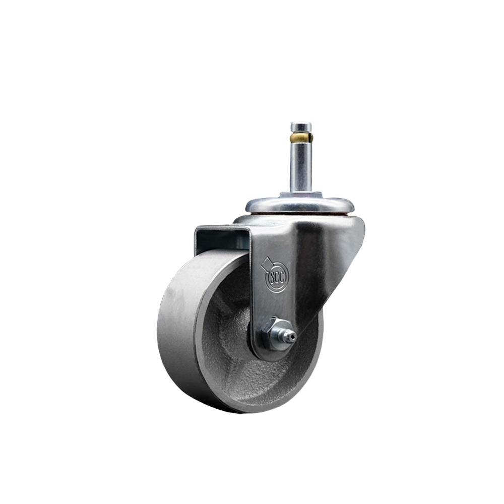 Semi Steel Cast Iron Swivel Grip Ring Stem Caster - 3" x 1.25" Silver Wheel and 7/16" Stem - 300 lbs Capacity/Caster - Service Caster Brand — photo 1