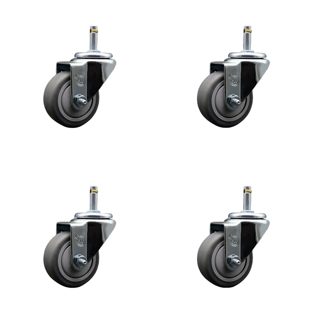 Thermoplastic Rubber Swivel Grip Ring Stem Caster Set of 4 w/3" x 1.25" Gray Wheels and 7/16" Stems - Includes 4 Swivel - 840 lbs Total Capacity - Service Caster Brand — photo 1