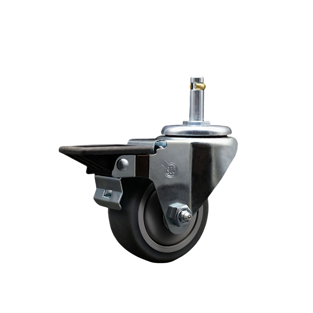 Thermoplastic Rubber Swivel Grip Ring Stem Caster - 3" x 1.25" Gray Wheel and 7/16" Stem & Posi Locking Brake - 210 lbs Capacity/Caster - Service Caster Brand — photo 1