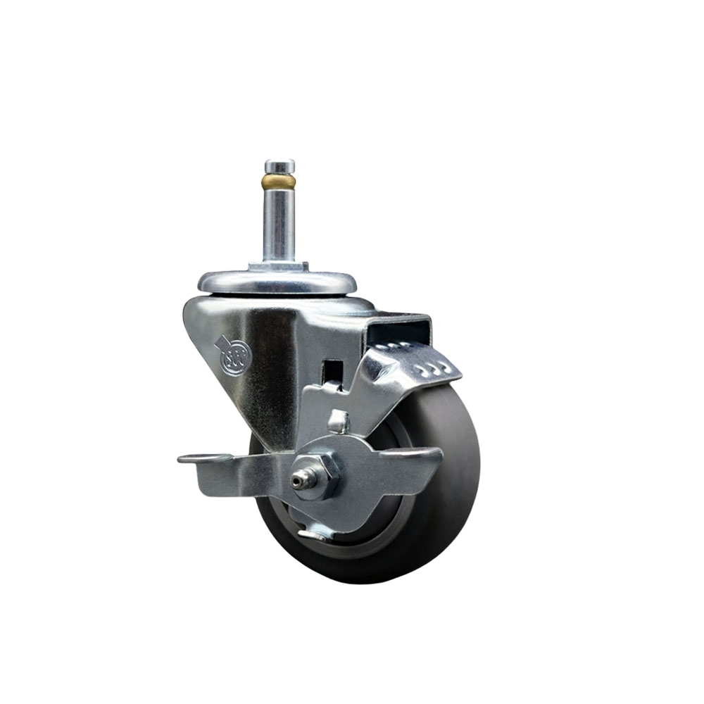 Thermoplastic Rubber Swivel Grip Ring Stem Caster - 3" x 1.25" Gray Wheel and 7/16" Stem & Top Locking Brake - 210 lbs Capacity/Caster - Service Caster Brand — photo 1
