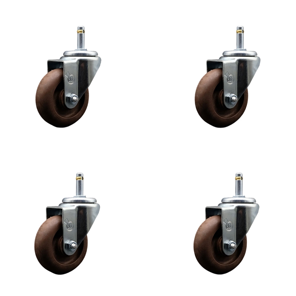 High Temp Glass Filled Nylon Swivel Grip Ring Stem Caster Set of 4 w/3.5" x 1.25" Brown Wheels and 7/16" Stems - Includes 4 Swivel - 1400 lbs Total Capacity - Service Caster Brand — photo 1