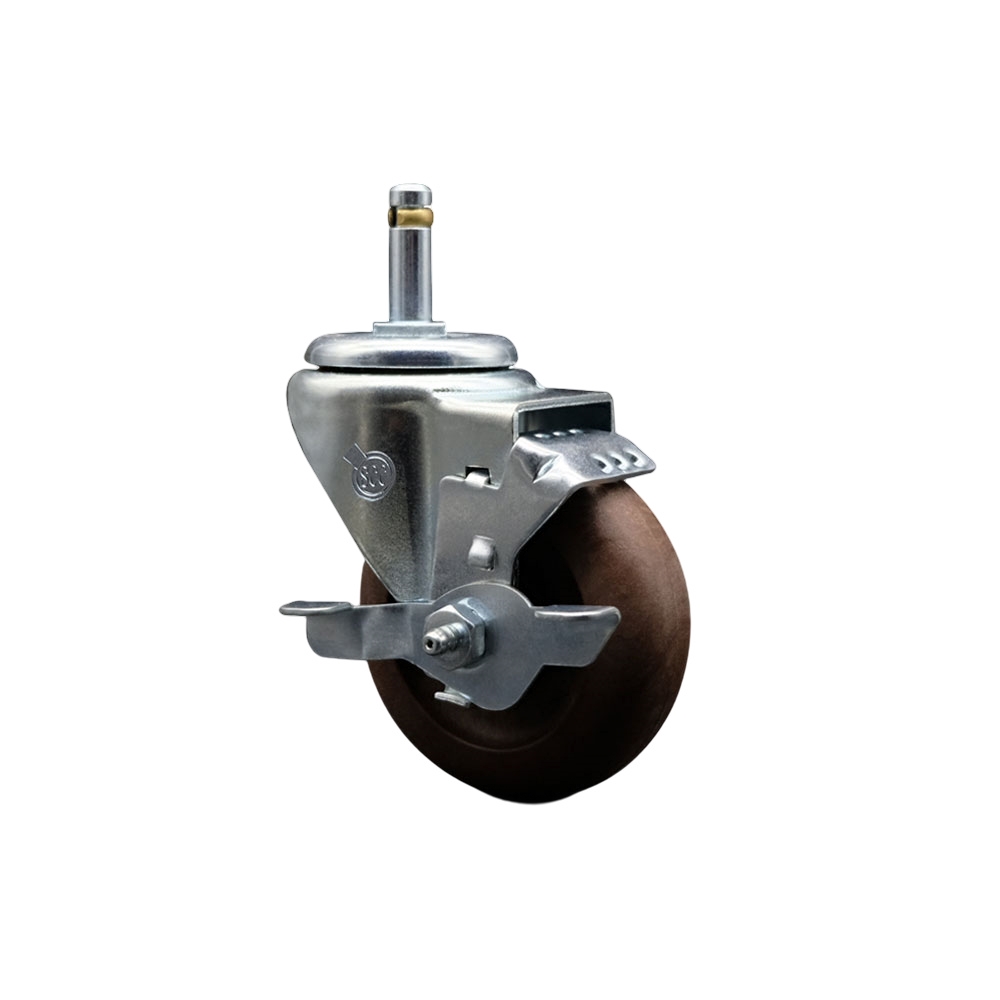 Service Caster Brand Replacement for Colson Caster 2.03251.52 HT MTG2 BRK1 - High Temp Glass Filled Nylon Swivel Grip Ring Stem Caster with 3.5" Brown Wheel and 7/16" Stem & Top Locking Brake — photo 1