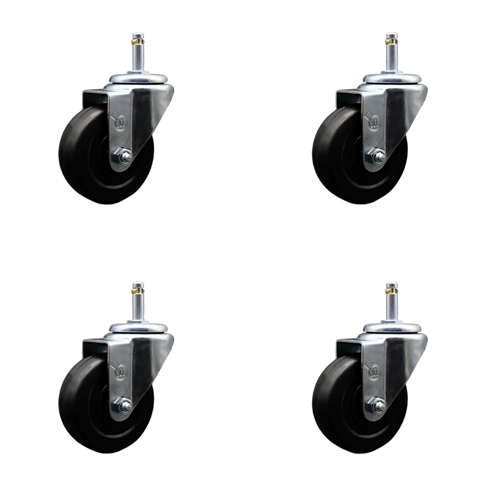 Hard Rubber Swivel Grip Ring Stem Caster Set of 4 w/3.5" x 1.25" Black Wheels and 7/16" Stems - Includes 4 Swivel - 1140 lbs Total Capacity - Service Caster Brand — photo 1