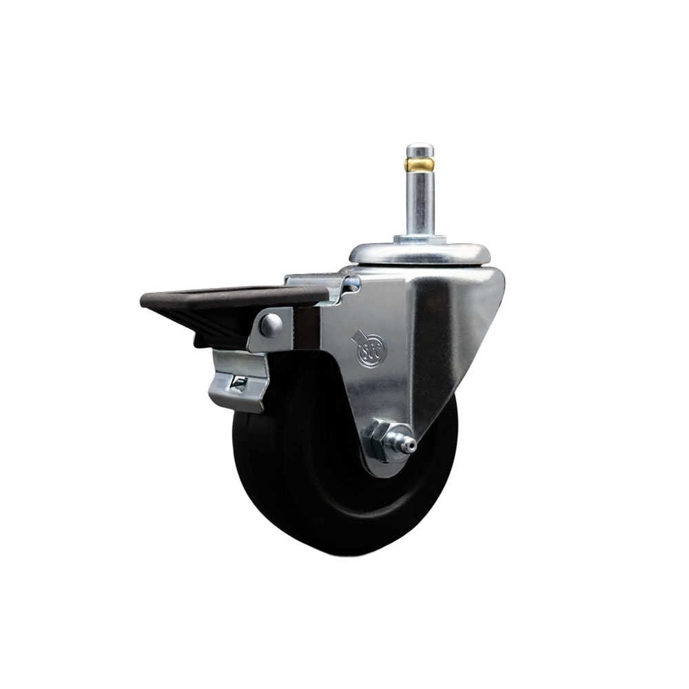 Hard Rubber Swivel Grip Ring Stem Caster w/3.5" x 1.25" Black Wheel and 7/16" Stem & Posi Locking Brake - 285 lbs Capacity/Caster - Service Caster Brand — photo 1