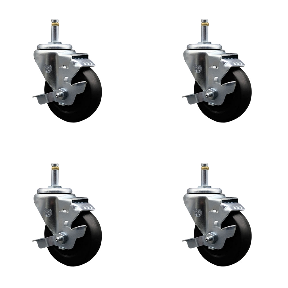 Hard Rubber Swivel Grip Ring Stem Caster Set of 4 w/3.5" x 1.25" Black Wheels and 7/16" Stems - Includes 4 with Top Lock Brakes - 1140 lbs Total Capacity - Service Caster Brand — photo 1