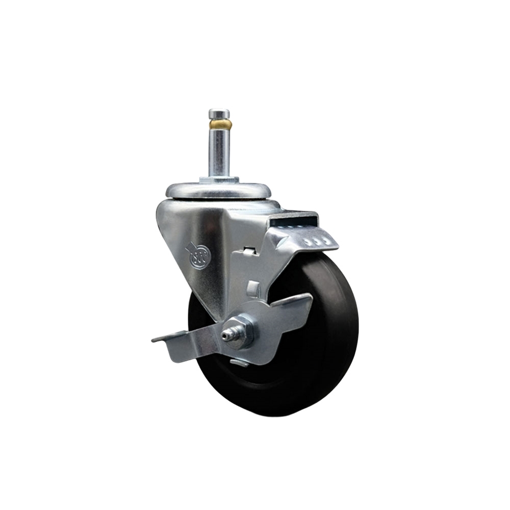 Hard Rubber Swivel Grip Ring Stem Caster w/3.5" x 1.25" Black Wheel and 7/16" Stem & Top Locking Brake - 285 lbs Capacity/Caster - Service Caster Brand — photo 1