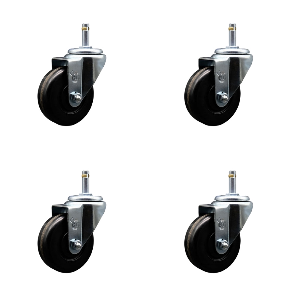 Phenolic Swivel Grip Ring Stem Caster w/Roller Bearing Set of 4 w/3.5" x 1.25" Black Wheels and 7/16" Stems - Includes 4 Swivel - 1200 lbs Total Capacity - Service Caster Brand — photo 1