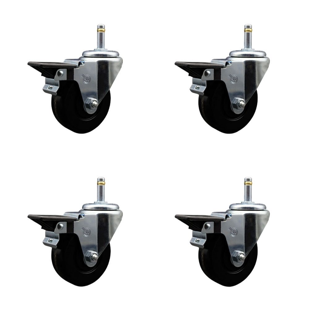 Phenolic Swivel Grip Ring Stem Caster Set of 4 w/3.5" x 1.25" Black Wheels and 7/16" Stems - Includes 4 with Posi Lock Brakes - 1200 lbs Total Capacity - Service Caster Brand — photo 1