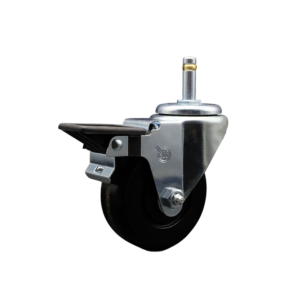 Phenolic Swivel Grip Ring Stem Caster - 3.5" x 1.25" Black Wheel and 7/16" Stem & Posi Locking Brake - 300 lbs Capacity/Caster - Service Caster Brand — photo 1
