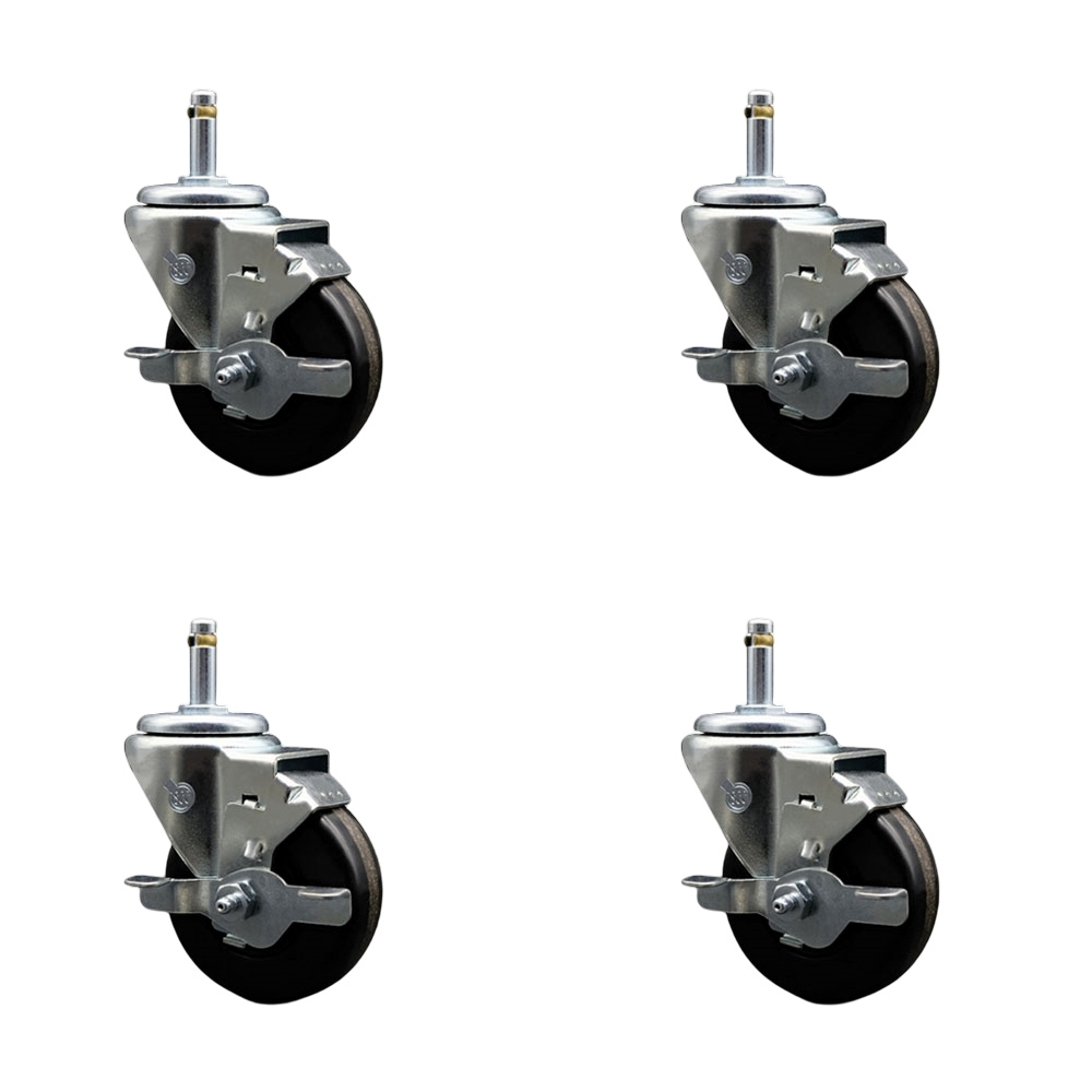 Phenolic Swivel Grip Ring Stem Caster Set of 4 w/3.5" x 1.25" Black Wheels and 7/16" Stems - Includes 4 with Top Lock Brakes - 1200 lbs Total Capacity - Service Caster Brand — photo 1