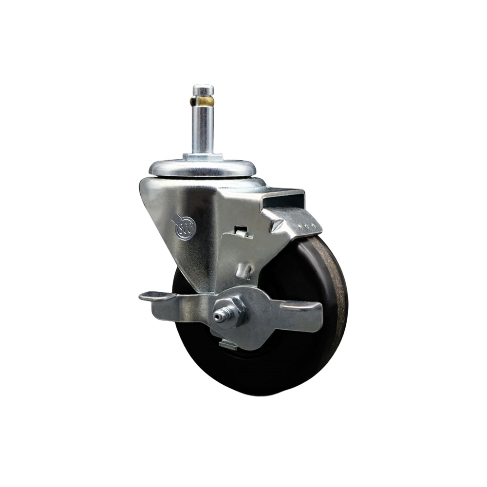 Phenolic Swivel Grip Ring Stem Caster w/Roller Bearing - 3.5" x 1.25" Black Wheel and 7/16" Stem & Top Locking Brake - 300 lbs Capacity/Caster - Service Caster Brand — photo 1