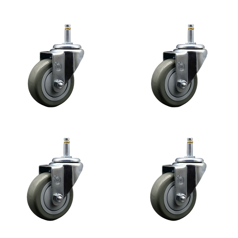 Polyurethane Swivel Grip Ring Stem Caster Set of 4 w/3.5" x 1.25" Gray Wheels and 7/16" Stems - Includes 4 Swivel - 1200 lbs Total Capacity - Service Caster Brand — photo 1