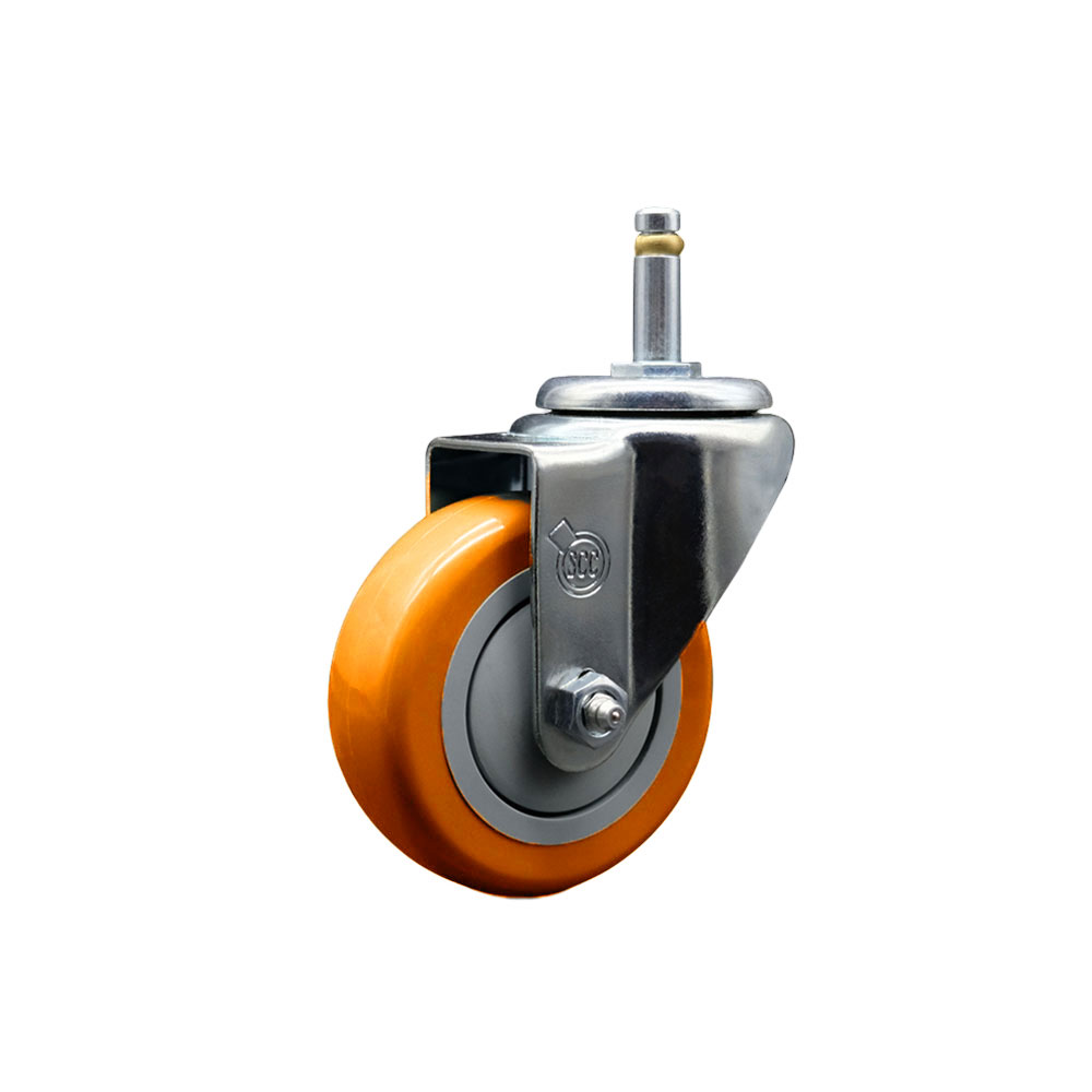 Polyurethane Swivel Grip Ring Stem Caster w/3.5" x 1.25"  Orange Wheel and 7/16" Stem - 300 lbs Capacity/Caster - Service Caster Brand — photo 1