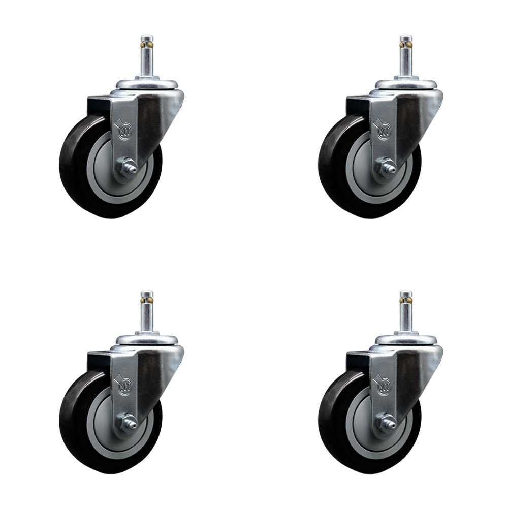 Polyurethane Swivel Grip Ring Stem Caster Set of 4 w/3.5" x 1.25" Black Wheels and 7/16" Stems - Includes 4 Swivel - 1200 lbs Total Capacity - Service Caster Brand — photo 1
