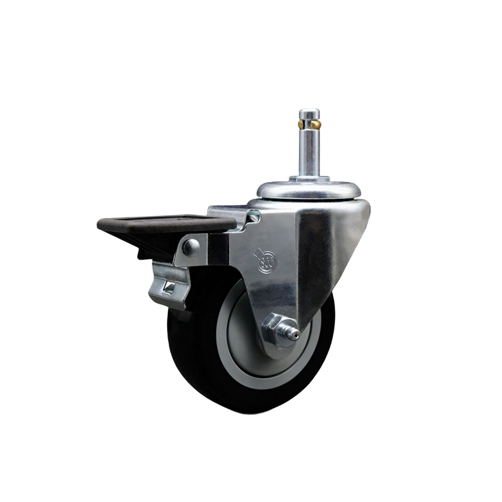 Polyurethane Swivel Grip Ring Stem Caster w/3.5" x 1.25"  Black Wheel and 7/16" Stem & Posi Locking Brake - 300 lbs Capacity/Caster - Service Caster Brand — photo 1