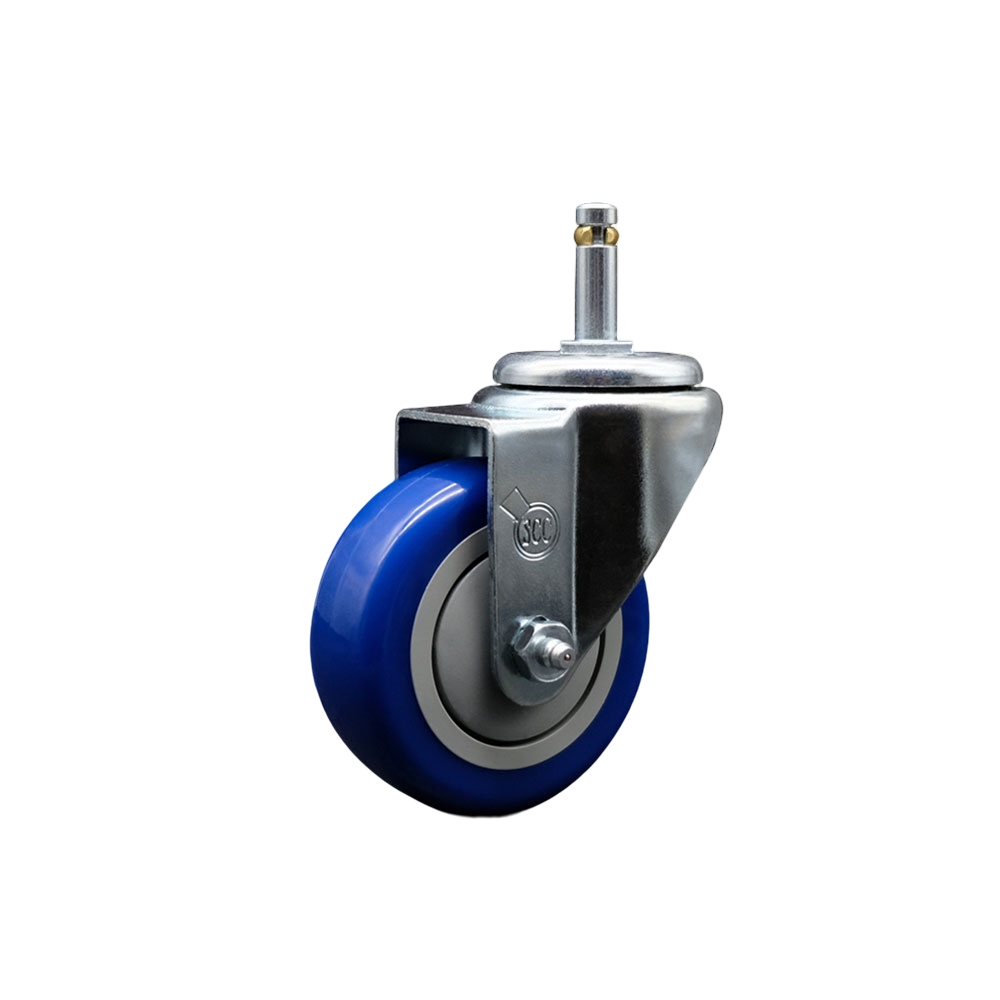 Polyurethane Swivel Grip Ring Stem Caster w/3.5" x 1.25"  Blue Wheel and 7/16" Stem - 300 lbs Capacity/Caster - Service Caster Brand — photo 1