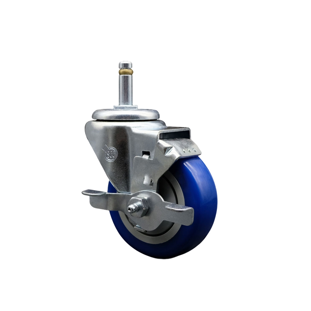 Service Caster Brand Replacement for Colson Caster 2.03251.95 MTG7 BRK1 - Polyurethane Swivel Grip Ring Stem Caster with 3.5" Blue Wheel and .845" Stem & Top Locking Brake - 300 lbs Capacity/Caster — photo 1