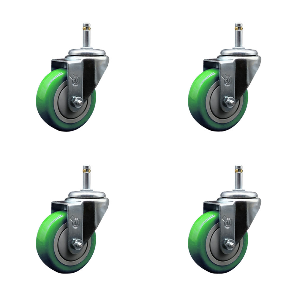 Polyurethane Swivel Grip Ring Stem Caster Set of 4 w/3.5" x 1.25" Green Wheels and 7/16" Stems - Includes 4 Swivel - 1200 lbs Total Capacity - Service Caster Brand — photo 1