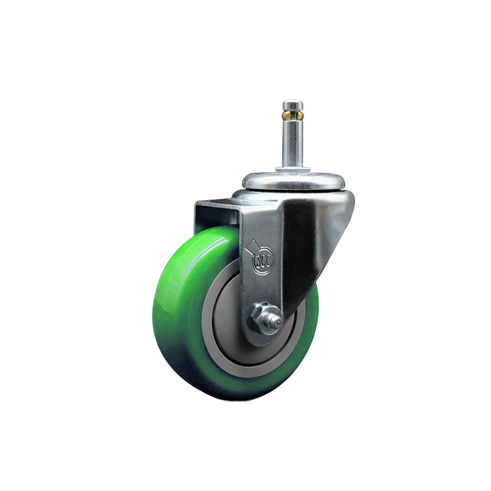 Polyurethane Swivel Grip Ring Stem Caster w/3.5" x 1.25"  Green Wheel and 7/16" Stem - 300 lbs Capacity/Caster - Service Caster Brand — photo 1