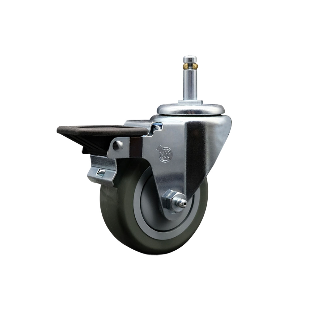 Polyurethane Swivel Grip Ring Stem Caster w/3.5" x 1.25"  Gray Wheel and 7/16" Stem & Posi Locking Brake - 300 lbs Capacity/Caster - Service Caster Brand — photo 1