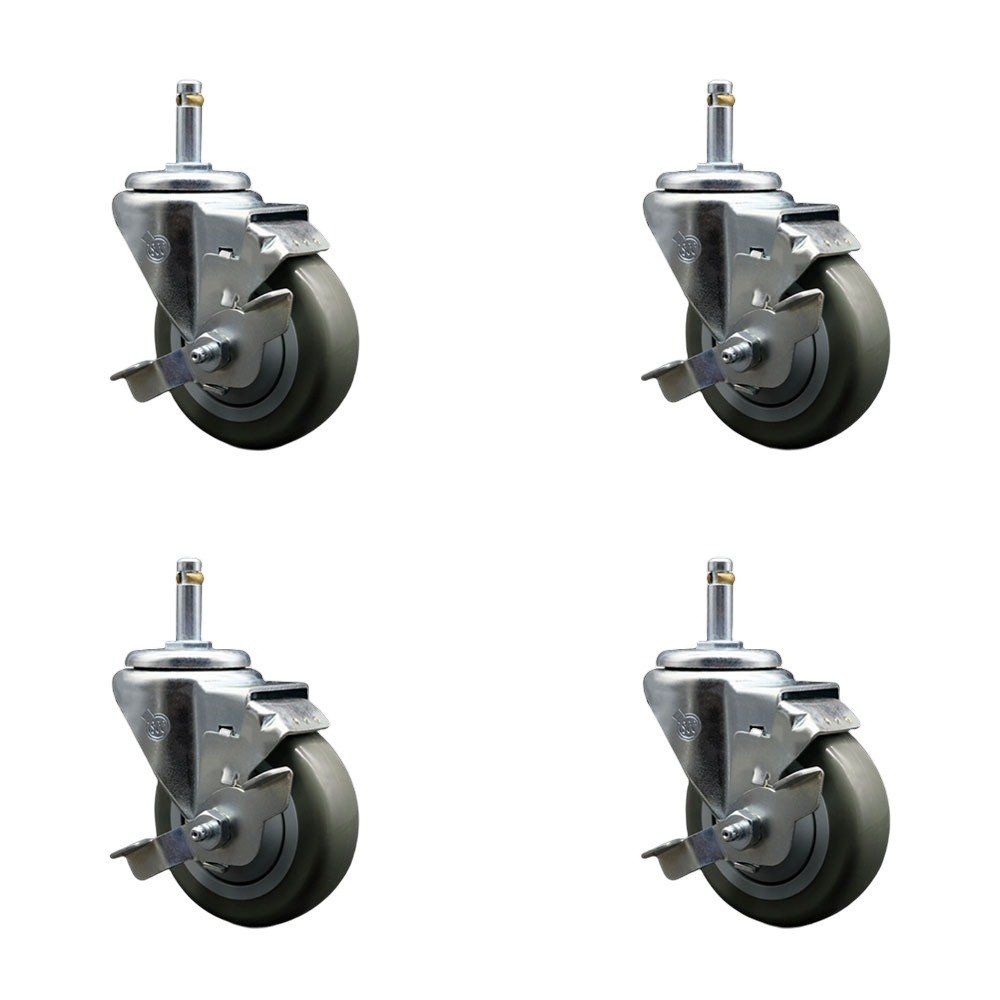 Polyurethane Swivel Grip Ring Stem Caster Set of 4 w/3.5" x 1.25" Gray Wheels and 7/16" Stems - Includes 4 with Top Lock Brakes - 1200 lbs Total Capacity - Service Caster Brand — photo 1