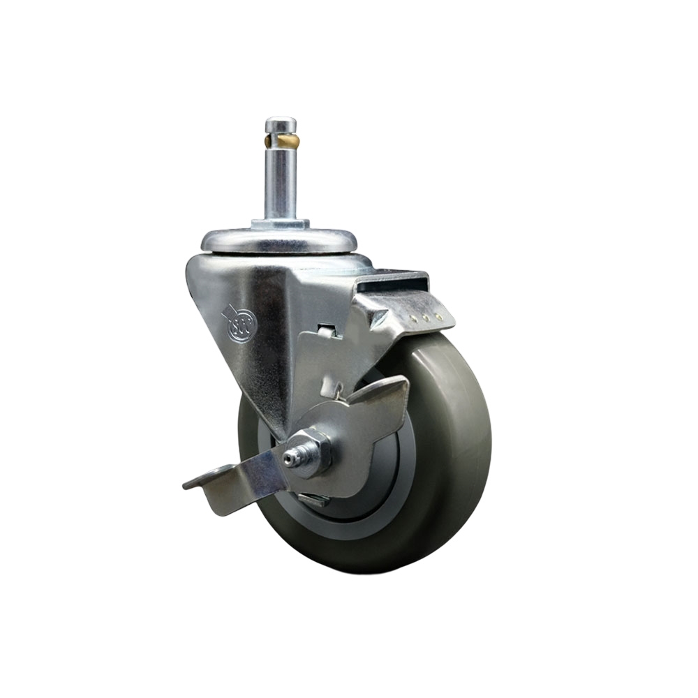 Polyurethane Swivel Grip Ring Stem Caster w/3.5" x 1.25"  Gray Wheel and 7/16" Stem & Top Locking Brake - 300 lbs Capacity/Caster - Service Caster Brand — photo 1