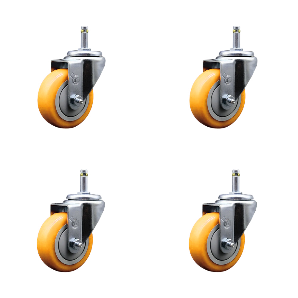Polyurethane Swivel Grip Ring Stem Caster Set of 4 w/3.5" x 1.25" Yellow Wheels and 7/16" Stems - Includes 4 Swivel - 1200 lbs Total Capacity - Service Caster Brand — photo 1